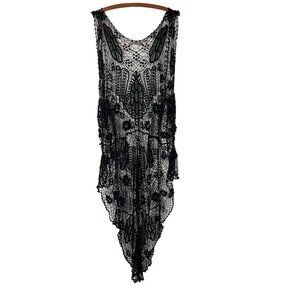 Black Crochet Floral Sleeveless Mesh Boho Cover Up Size Medium ROBE not DRESS